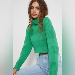 PacSun by the fire - green ribbed cropped turtleneck sweater